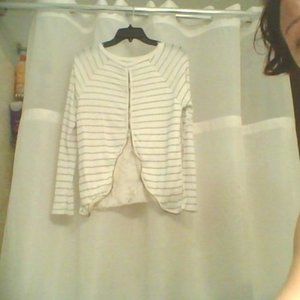 Silver striped zipper back lace peek-a-boo shirt